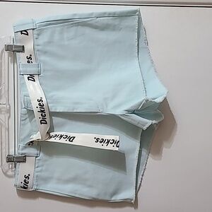 Dickies Relaxed‎ Worker Crop Fray Hem Shorts Light Blue W/Logo Belt Size 13/31